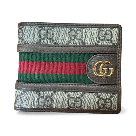 Gucci Ophidia GG Canvas Bi-Fold WalletGreen Red Web StripeAuthentic